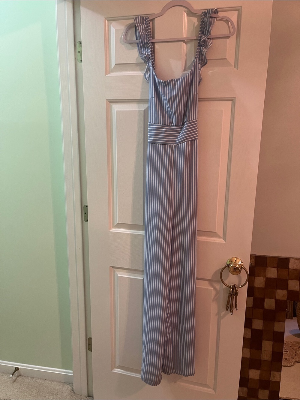 Striped Blue and White Sleeveless Jumpsuit